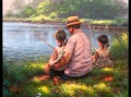 père et fille de pêche Dessin animé pour des enfants